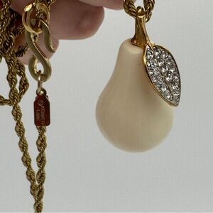 Vintage Kenneth Jay Lane Pear Pendant Necklace Lucite Gold Tone Long Chain